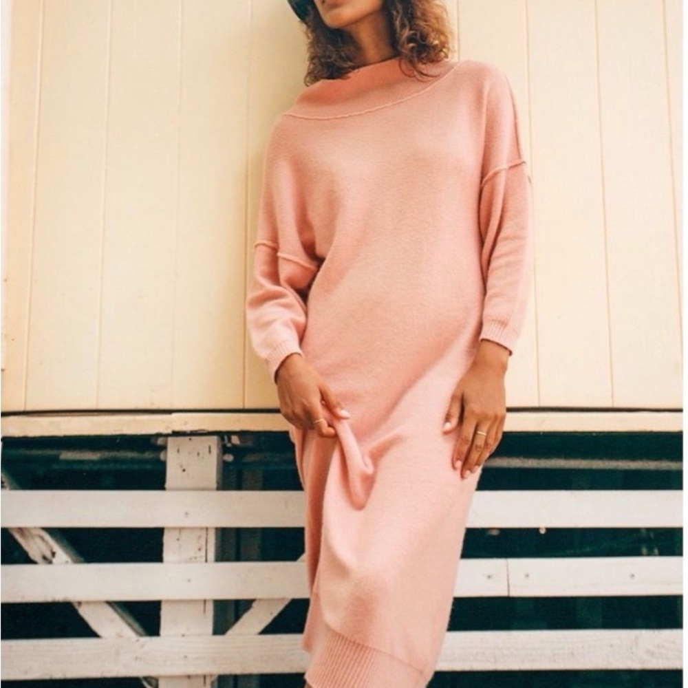 Free People Elegant Pink Off-Shoulder Sweater Dress - Picture 4 of 13
